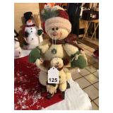 Nice Cloth Snowman teaching daughter how to ski