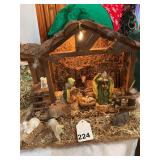Manger scene made from wood, lighted and perfect condition