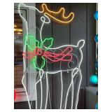 Large Neon white deer with bow, vintage and works great
