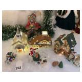 Lighted Church and 2 lighted houses with figurines