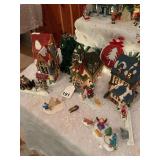 Very nice Vintage 3 piece set village scene with several small figurines just hanging out that is lighted