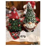 2 wood Elves w/Christmas tree hats made from Porcelain, vintage
