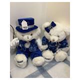 2001 Sir George bear and companion dressed in non-traditional Christmas clothing, these bears are in perfect condition