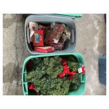 2 Totes, 1 with garland and 1 with hundreds of miniature Christmas decorations