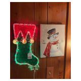 Wall hanging decorated stocking and a nice Snowman picture, adds to any décor at Christmas