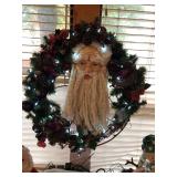 30 inch 1990 wreath with lights and a large Santa face – one of a kind