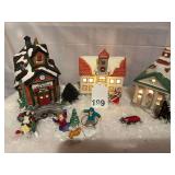 High School and Grade School houses w/ Church and figurines