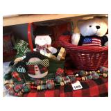 2 baskets with great items along with 2 hand made button garlands