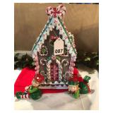 Large ginger bread Christmas house w/ 2 lazy elves, lights up-vintage