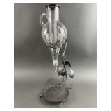 Etched Glass Wine Decanter On Metal Base