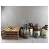 Vintage Stoneware Jugs, Egg Crate + More