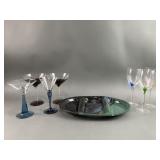Pride mark Pottery Tray w/ Unique Glassware
