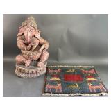 Vintage Elephant Statue & Decorative Rug