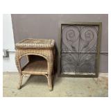 Sweet Wicker End Table & Rustic Floral Art