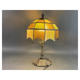 Small Vtg Metal/Stained Glass Table Lamp