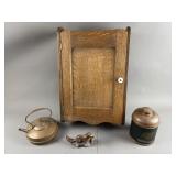 Vtg Wooden Wall Cabinet & Decor