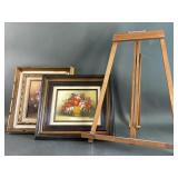 Vintage Signed Floral Paintings & Display Easel
