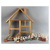 Cottage Core Handpainted Wood Figurines w Display