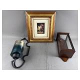 Vtg Framed Print & Wall Hanging Candle Holders