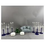 French Cobalt Glasses & Vtg Decor