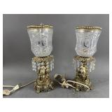 Hollywood Regency Glass & Brass Boudoir Lamps