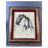 Carved Frame Couple Painting Signed TOMY
