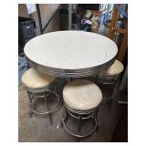 Mid Century Retro Diner Table & 4 Barstool Chairs