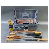Tackle Box With Variety of Hunting Knives