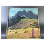 Signed Keith Woman By Mountain Scape Painting
