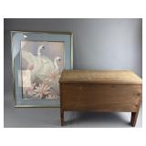 Vtg Swan Print & Wooden Chest