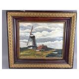 Dutch Windmill Painting Signed Edward Miller
