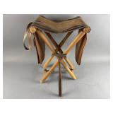 Vtg Hunting Foldable Leather Stool & Hammer