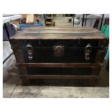 Vtg. Flat Top Victorian Streamer Trunk