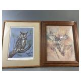 Jyl Lubick Great Horned Owl & Signed Deer Print