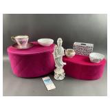 Pink Velvet Risers, Teacup & Saucer& Decor