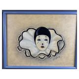 Framed Signed Clown Painting J Waszkiewicz