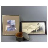 Gold Accent Lithograph, Japan Print & Trinket Box