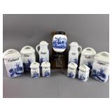 Vtg German Blue White Delft Porcelain Canister Set