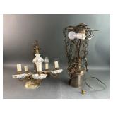 Vtg Porcelain Hanging Chandelier & Brass Lamp