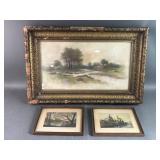Antique Framed Countryscape Scene & More