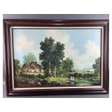 XL Signed Slate Countryside Oil Painting