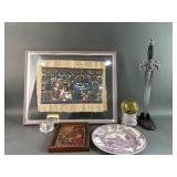 Egyptian Framed Papyrus, Decorative Dagger, & More