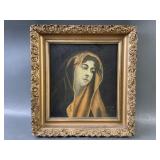 Signed Oscar Antique Religious Woman Painting