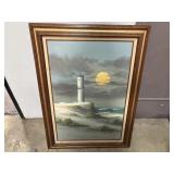 Signed R Taylon Lighthouse Painting