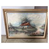 XL Colorful Country Cottage Painting
