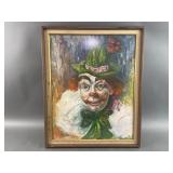 Vtg. Framed Clown Portrait Print Signed Michele