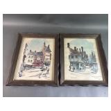 Signed Village City Scene Prints