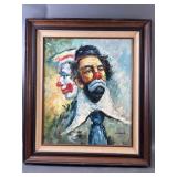 A. Veccio Surrealist Sad Clowns Oil Painting