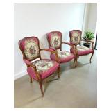 3 Vintage Cottage Core Cross Stitch Carved Chairs