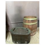 Antique Copper Wash Tub & Vtg Wooden Barrel
